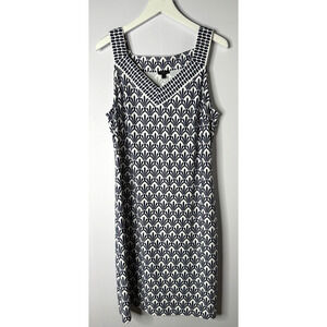 Talbots Effortless Jersey A-Line Dress Sz L Navy Blue White Nautical Coastal